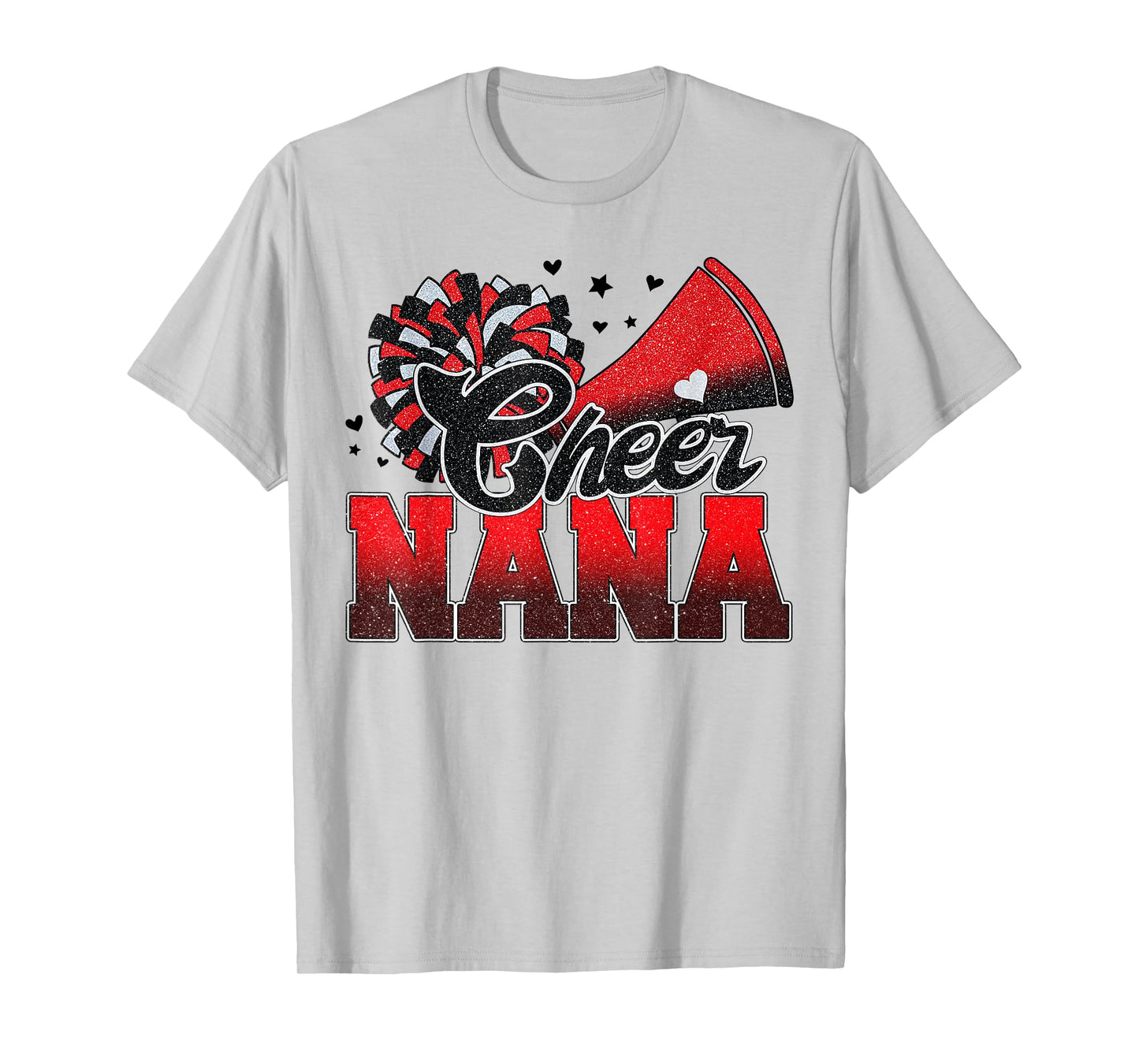 Cheer Nana Cheer Leader Gift Biggest Fan Black Red Pom Pom T-Shirt