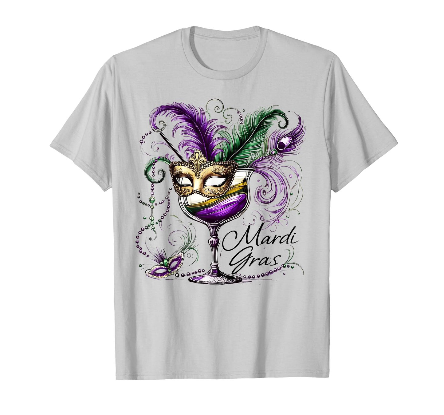 Mardi Gras Glass Of Wine Drinking Team Masked Wine Festival T-Shirt
