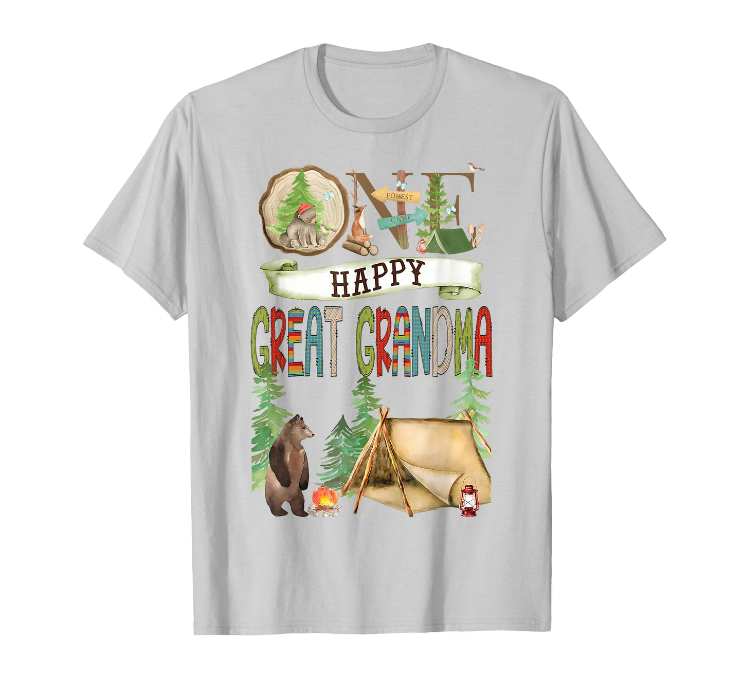 One Happy Great Grandma Camper First Birthday Camping Bear T-Shirt
