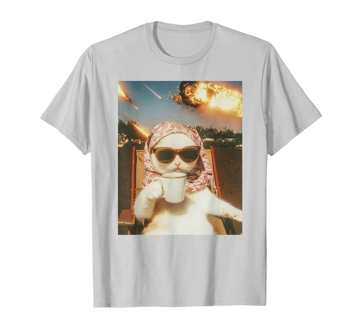 Vintage Chilling Cat with Coffee Cup T-Shirt