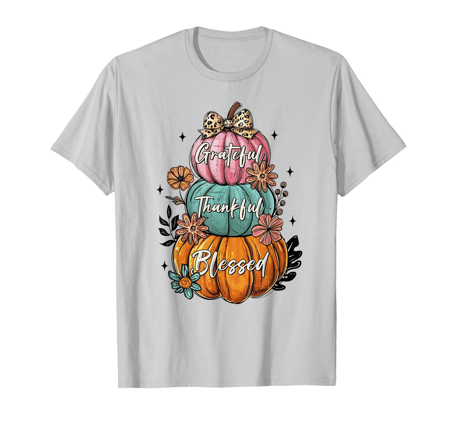 Thankful Grateful Blessed Coquette Bow Floral Pumpkin Fall T-Shirt
