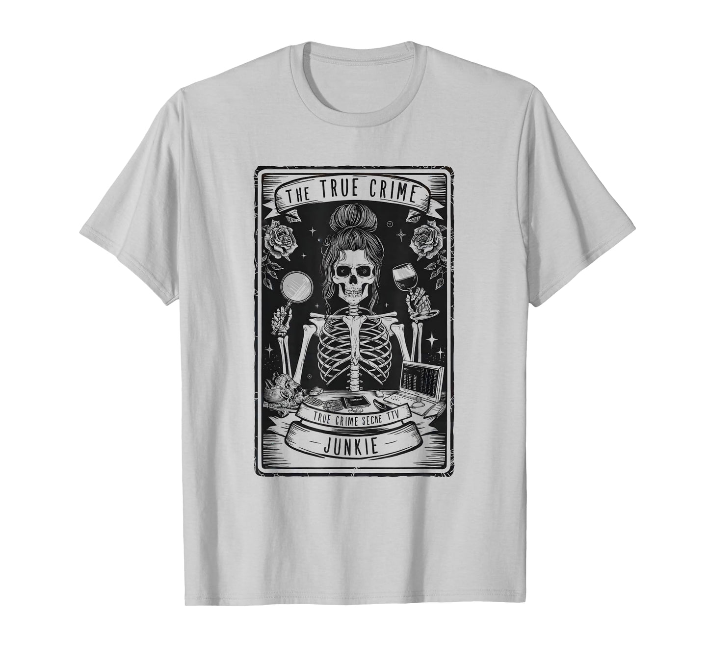 True Crime Tarot Card Junkie Skeleton Witchy Vibes Halloween T-Shirt