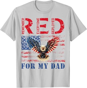 RED Friday For My Dad Deployed Daddy Eagle Retro USA Flag T-Shirt