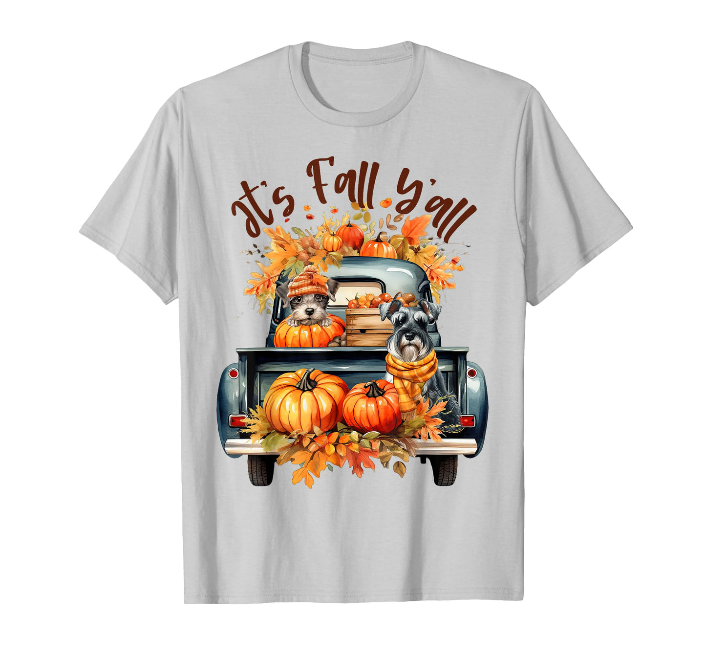 It’s Fall Y’all Miniature Schnauzer Pumpkins Truck Autumn T-Shirt