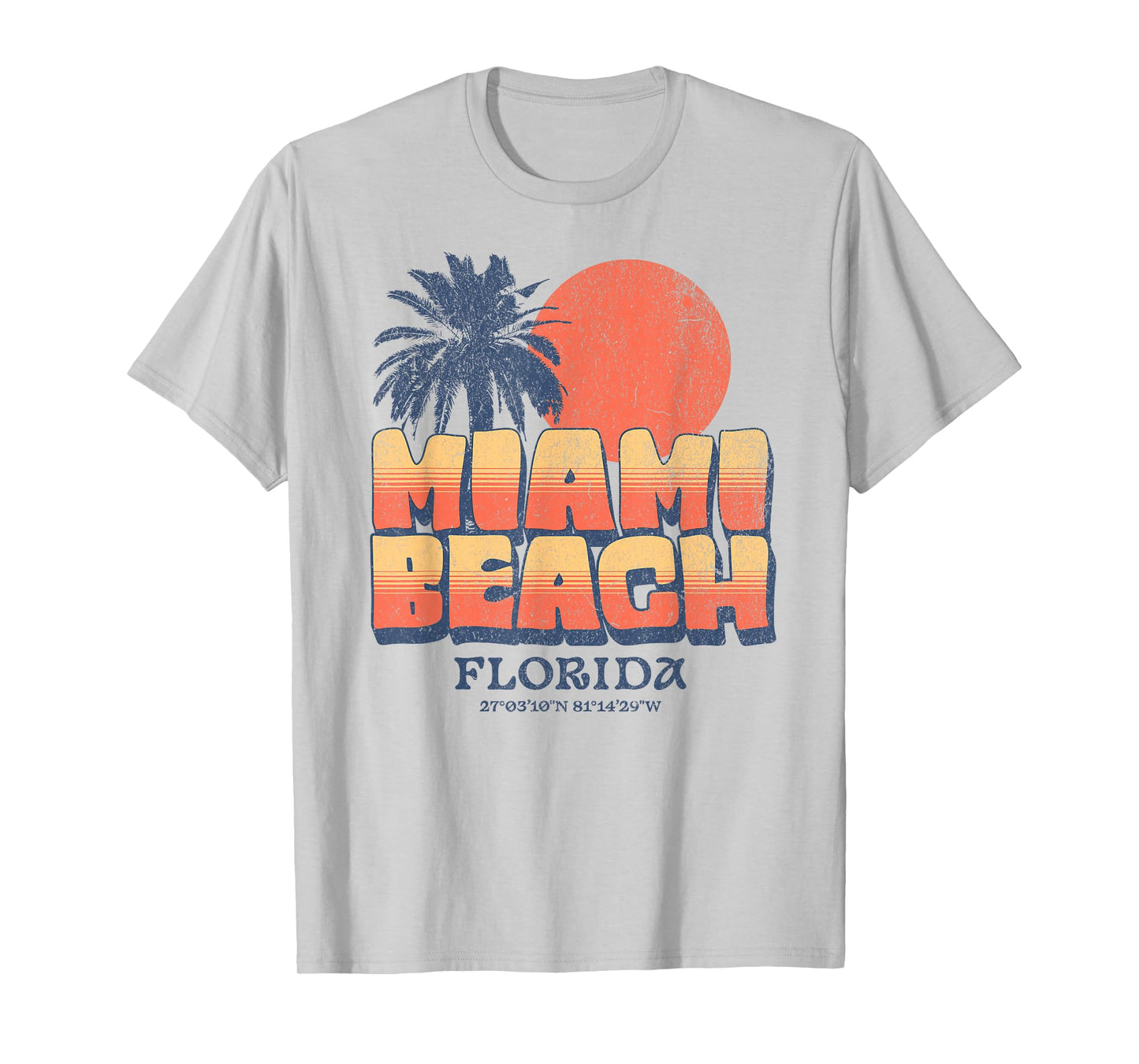Miami Beach Florida Retro Sunset Palm Tree Vintage Vacation T-Shirt