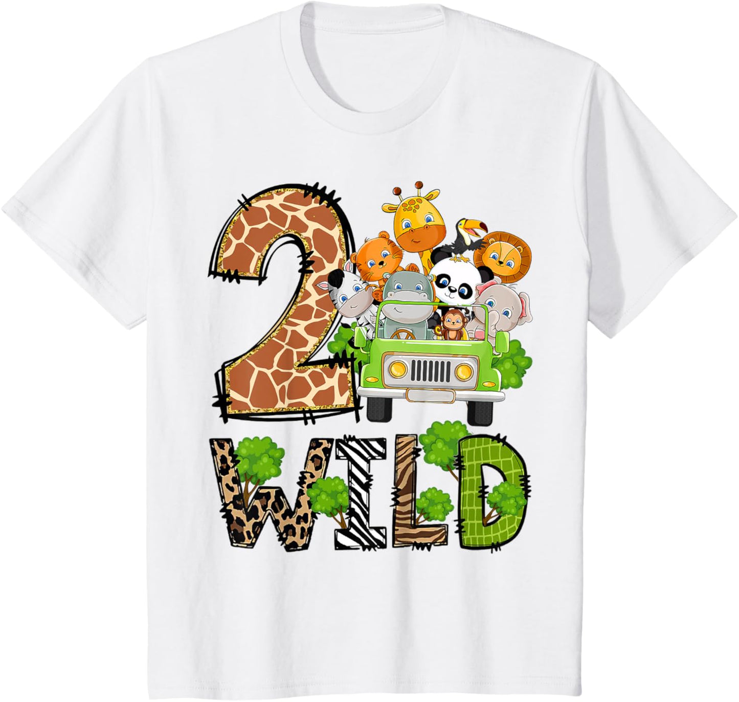 Kids Wild Two 2 Year Old Boy Girl 2nd Birthday Zoo Jungle Animal T-Shirt