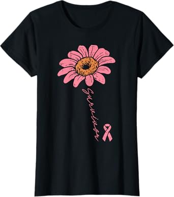Sunflower Pink Ribbon Breast Cancer Survivor Awareness Women T-Shirt