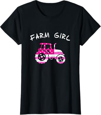 Farm Girl Pink Tractor T Shirt Women Kids Barn Horse Apparel T-Shirt