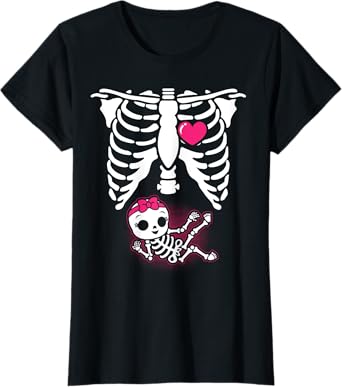 Halloween Skeleton Pregnancy Baby Girl X-Ray Funny Pregnant T-Shirt