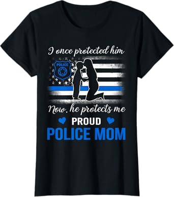 Thin Blue Line American Flag Proud Police Mom T-Shirt