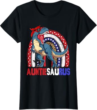 Auntiesaurus T Rex Dinosaur Auntie Saurus Family 4th of July T-Shirt