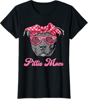 Funny PITTIE MOM Women T-Shirt Cool Pitbull Dog Retro Tee T-Shirt