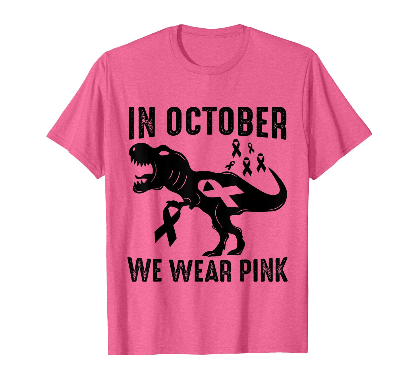 In October We Wear Pink Breast Cancer Awareness Dinosaur T-Shirt