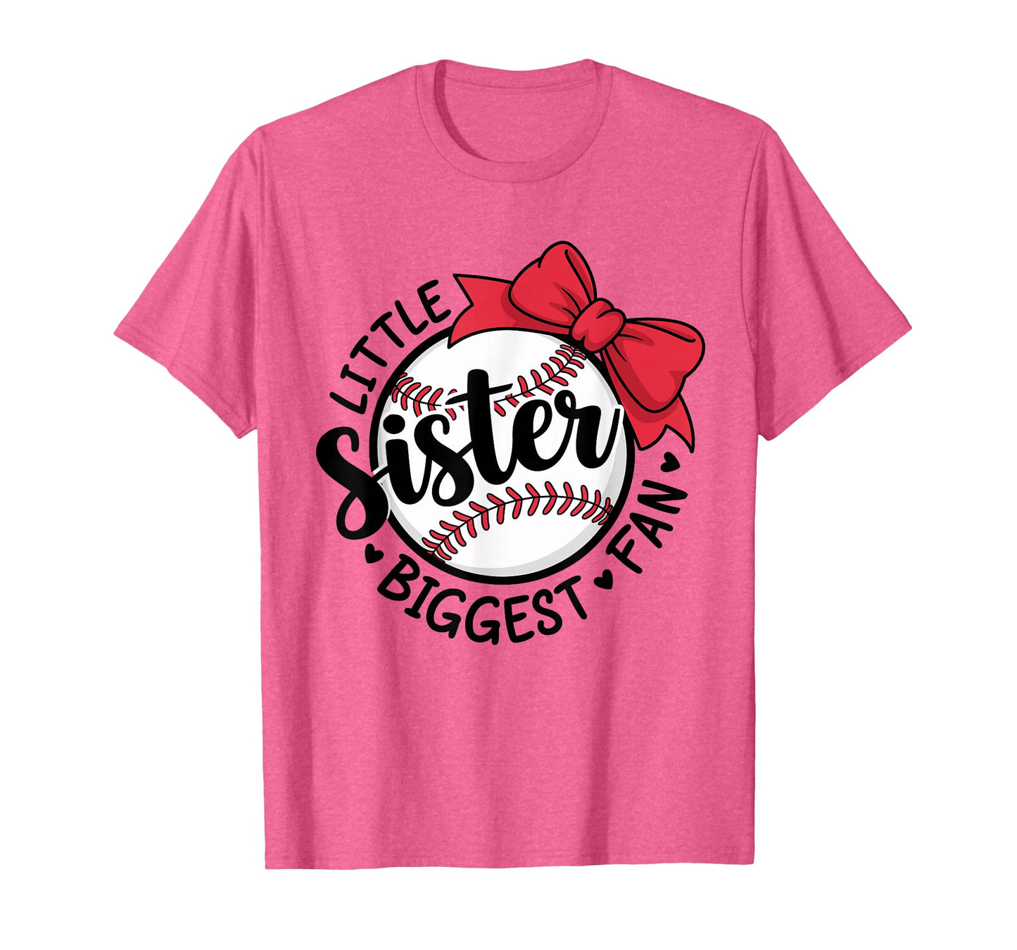 Baseball Little Sister Biggest Fan Bow Baseball Sister T-Shirt