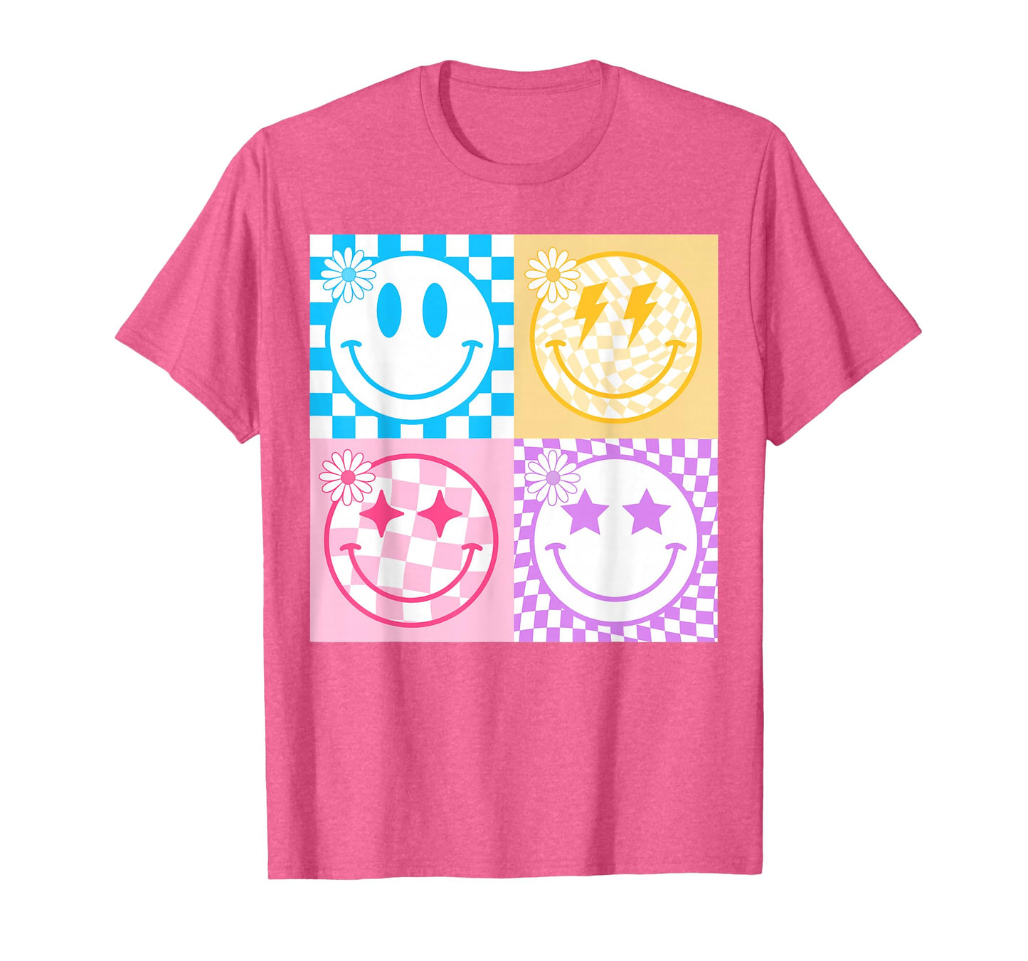 Retro Happy Smile Face Checkered Pattern Vibes Trendy Girls T-Shirt