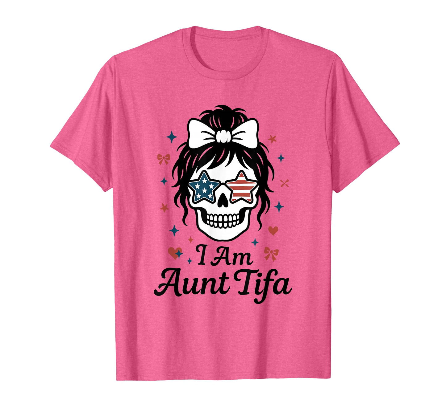 I Am Aunt Tifa Cute Coquette Skull with Bow and American T-Shirt