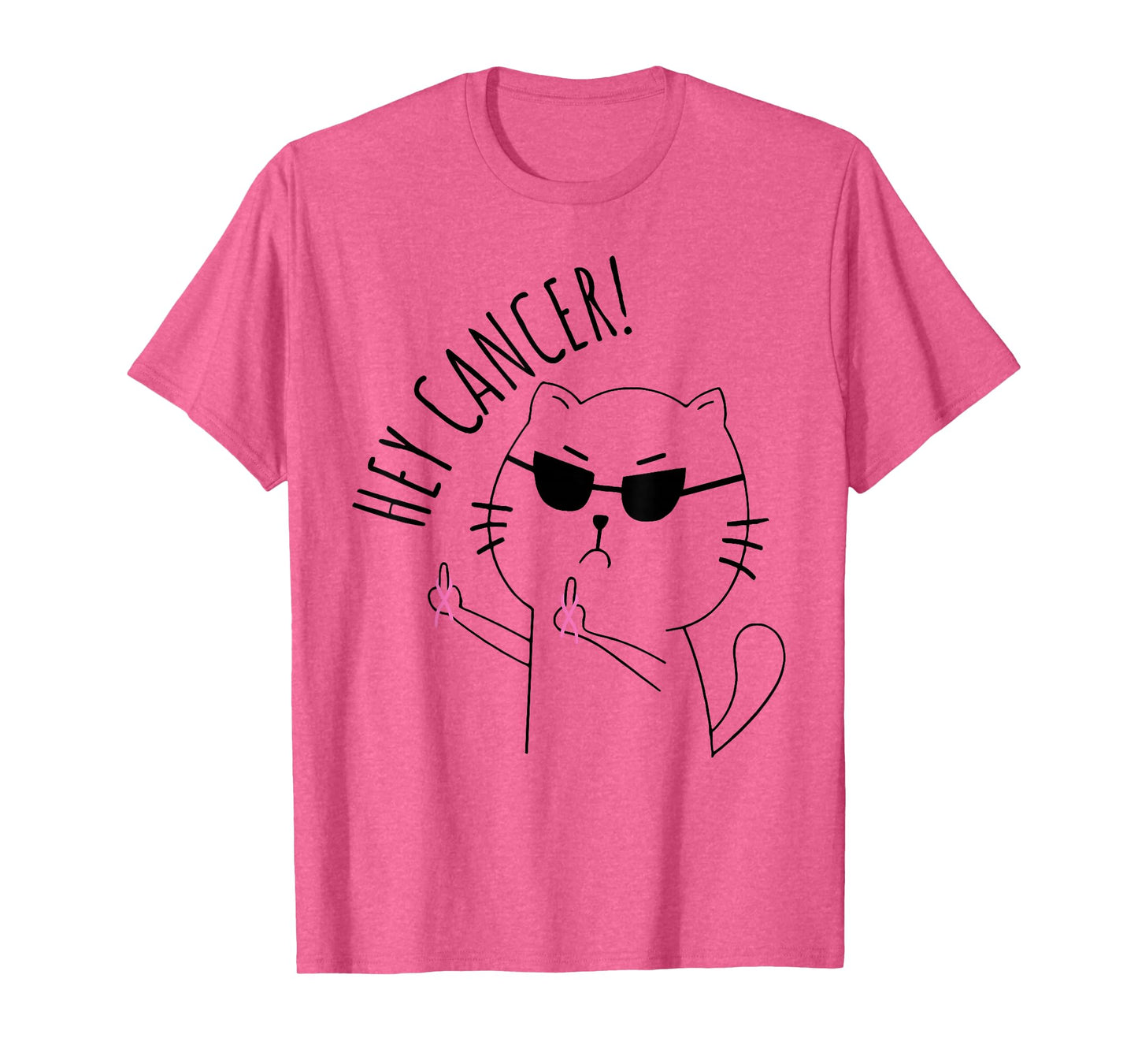 Hey Cancer Funny Cat Pink Ribbon Breast Cancer Awareness T-Shirt
