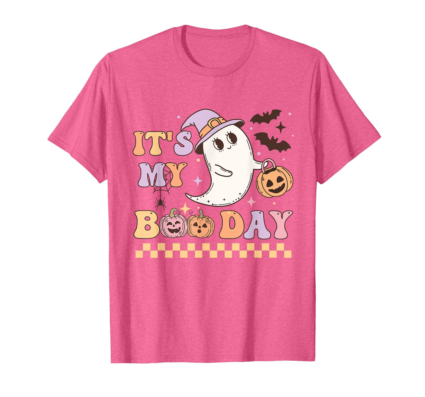 Funny Its My Boo Day Cute Halloween Birthday Ghost Pink Bow T-Shirt