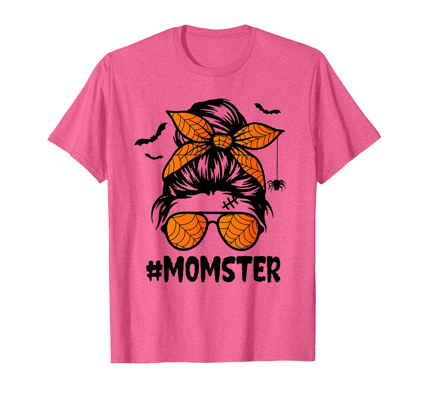 Momster for Women Halloween Mom Messy Bun Leopard T-Shirt