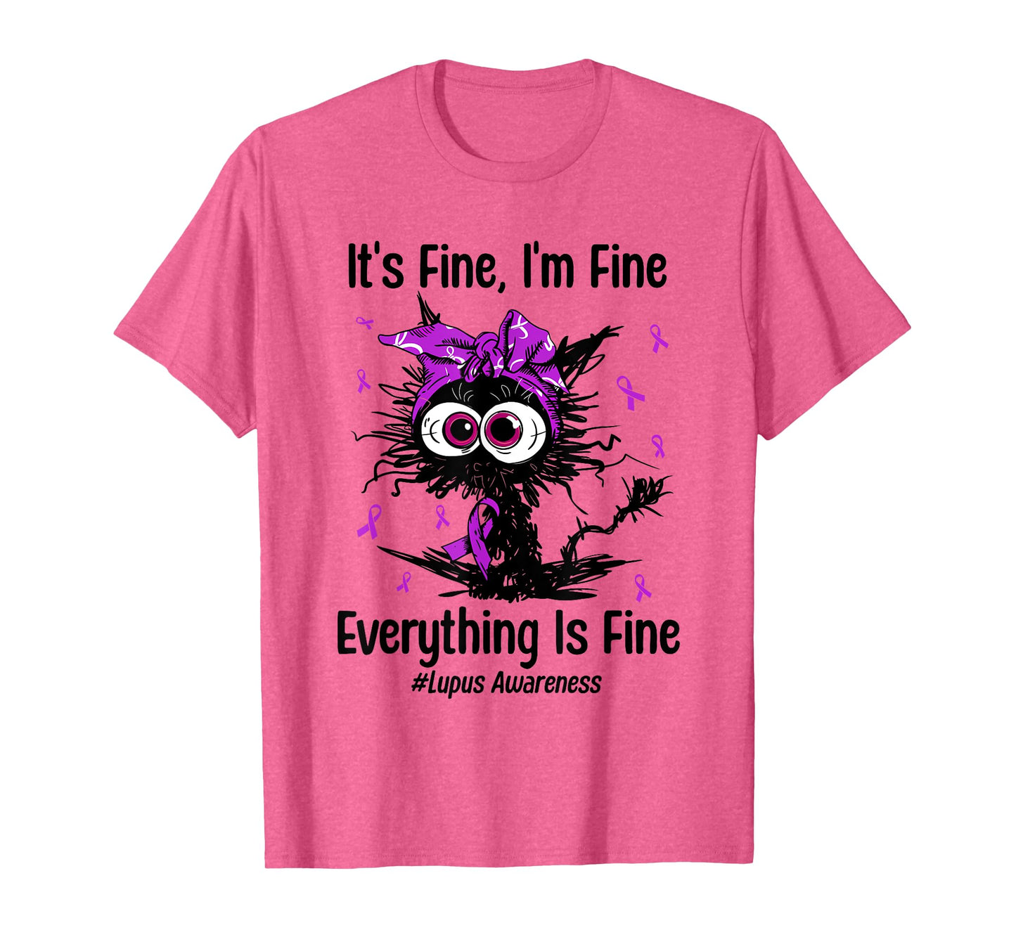 Funny Cat Lupus Awareness Warrior Fighter Purple Ribbon T-Shirt for Men Women Kids