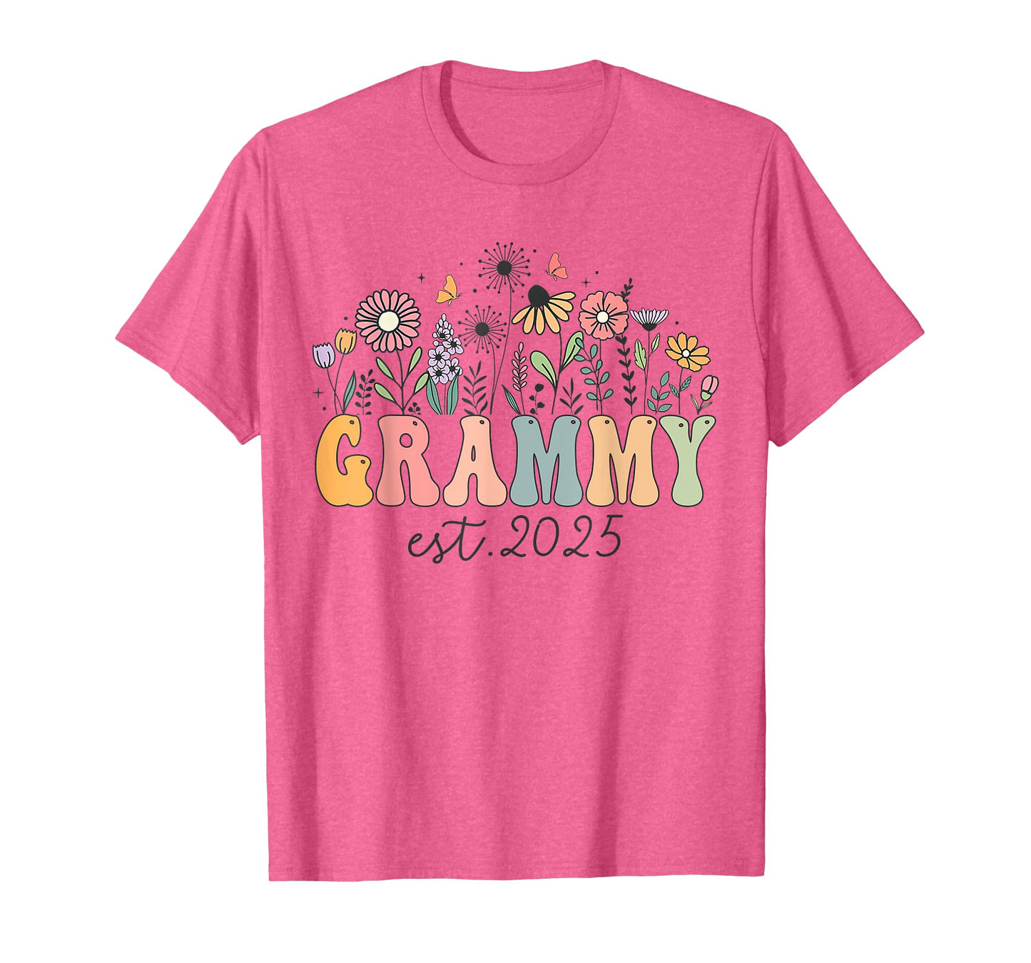 Grammy Est. 2025 Floral Groovy Retro Hippie Wildflower T-Shirt