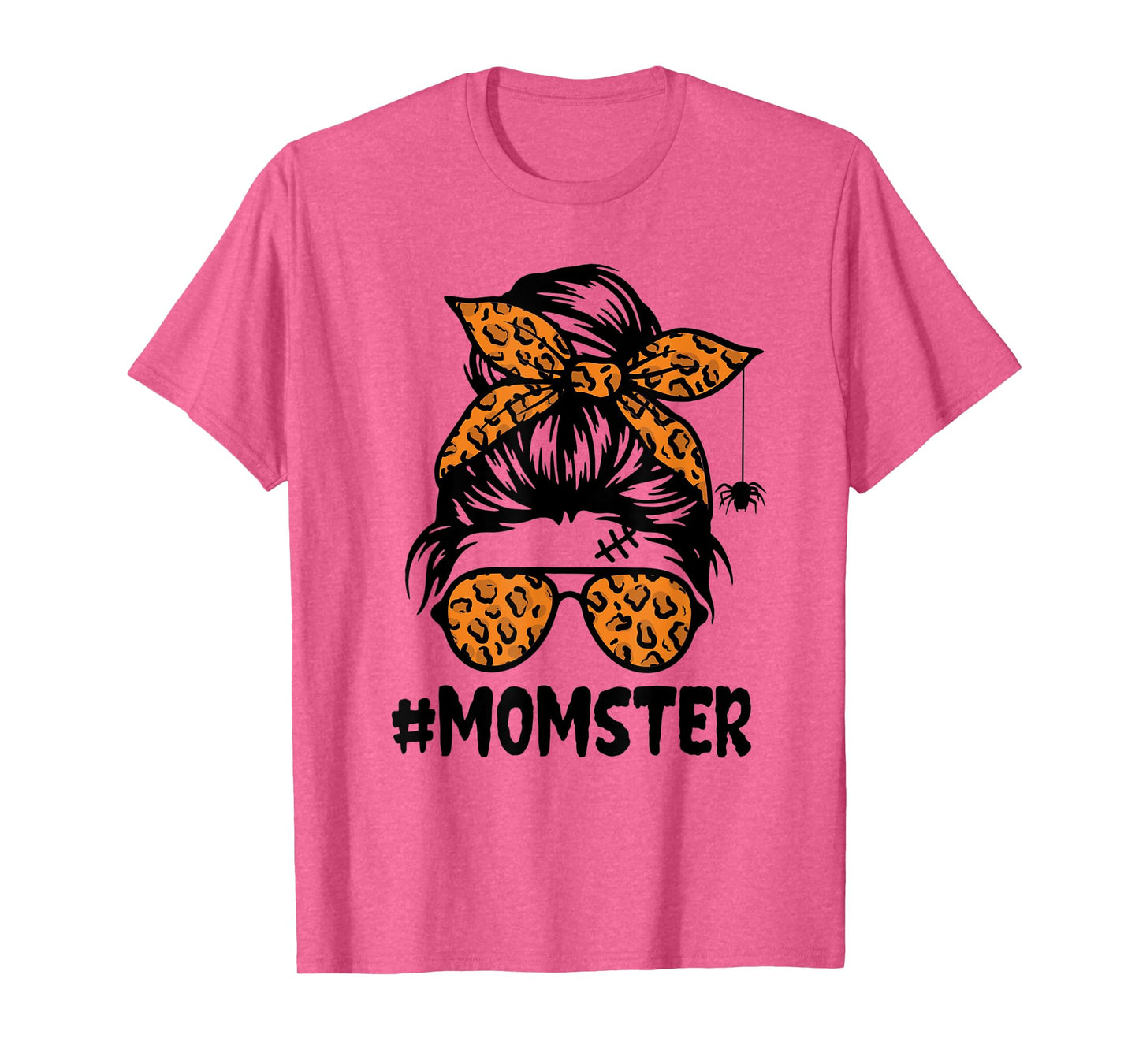 Momster Shirt for Women Halloween Mom Messy Bun Leopard T-Shirt