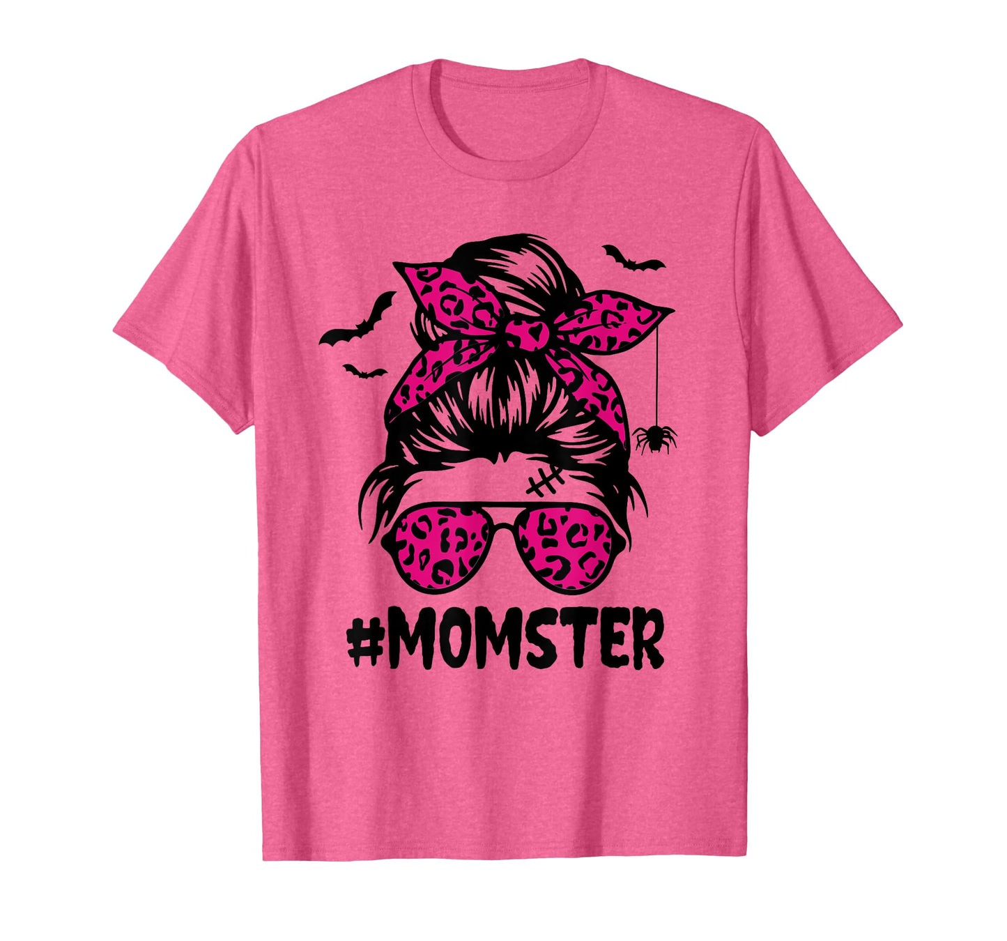 Momster Shirt for Women Halloween Mom Messy Bun Leopard T-Shirt