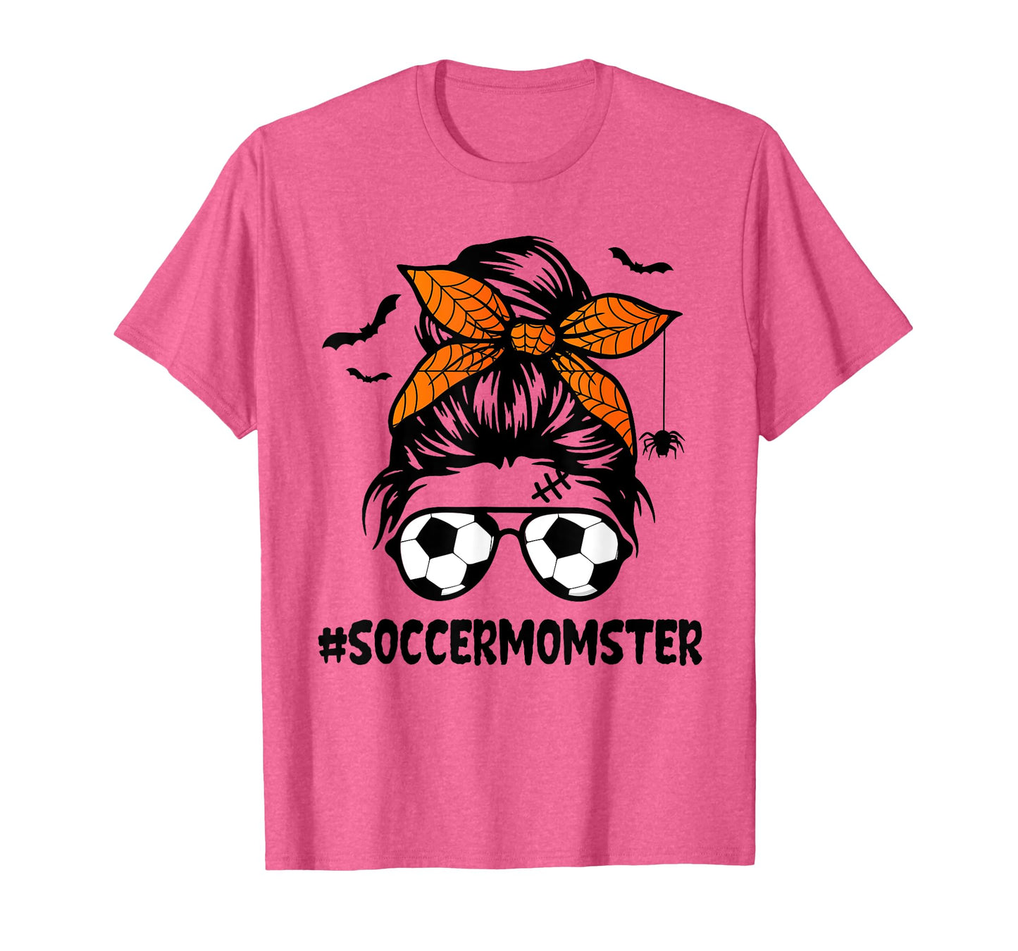 Soccer Momster for Women Halloween Mom Messy Bun Hair T-Shirt