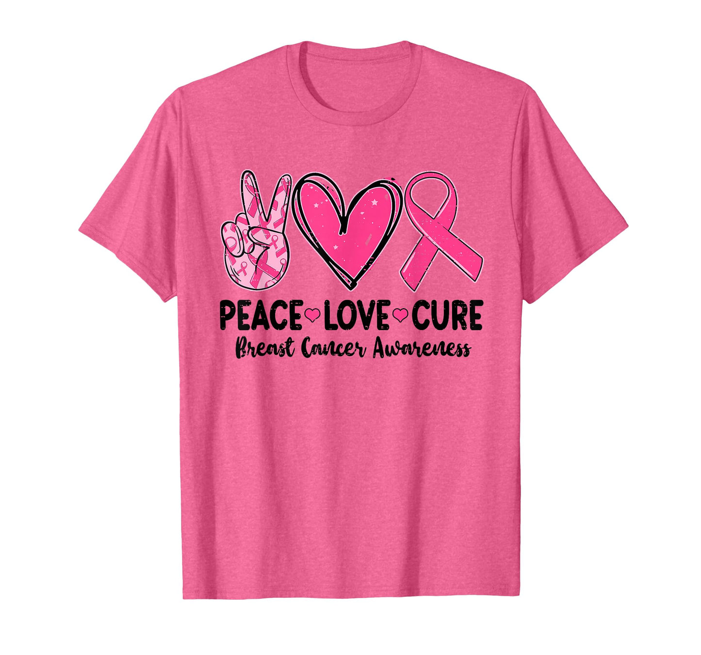 Peace Love Cure Breast Cancer Awareness Pink Ribbon Support T-Shirt