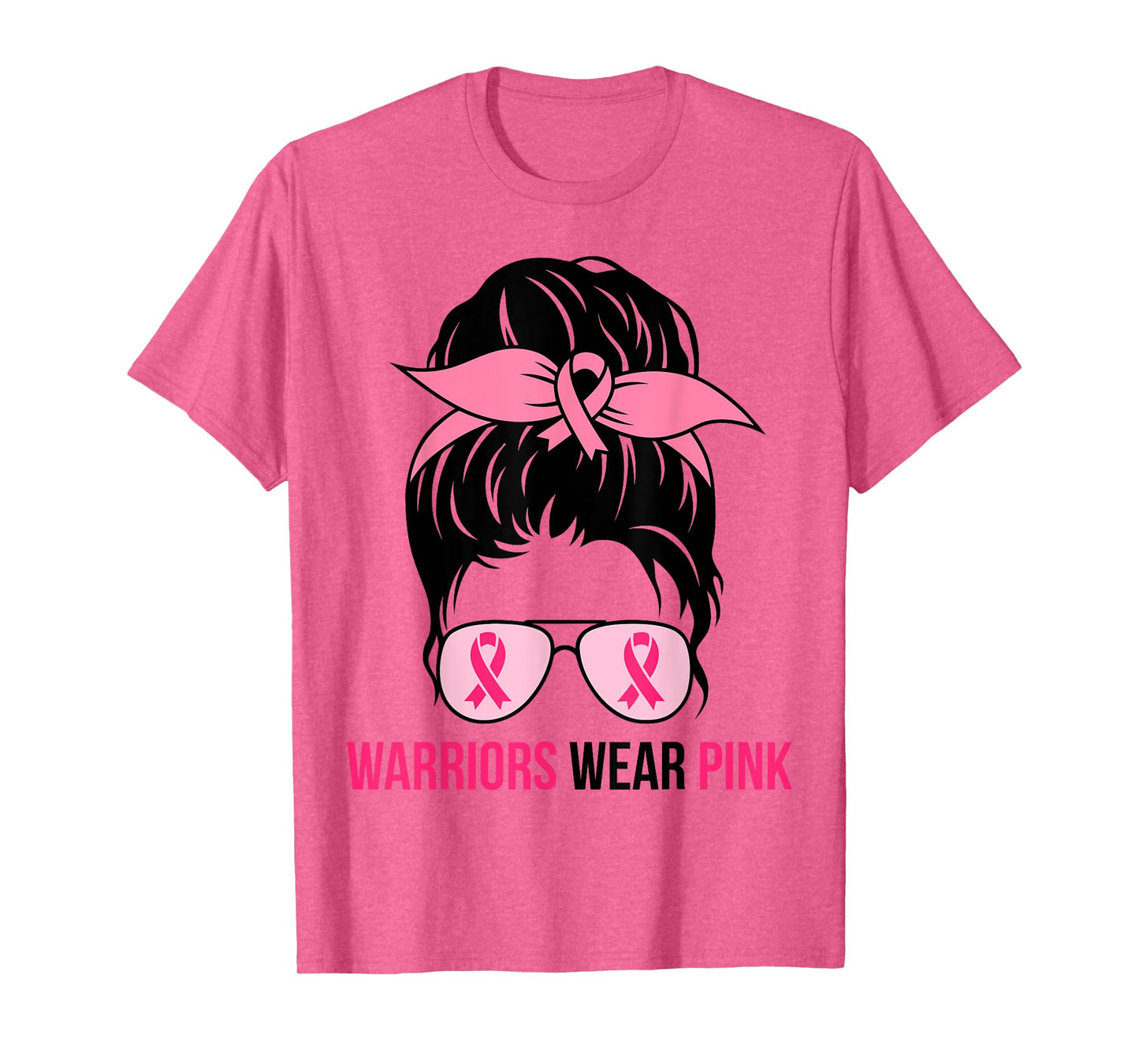 Warriors Wear Pink Messy Bun Mom Breast Cancer Awareness T-Shirt
