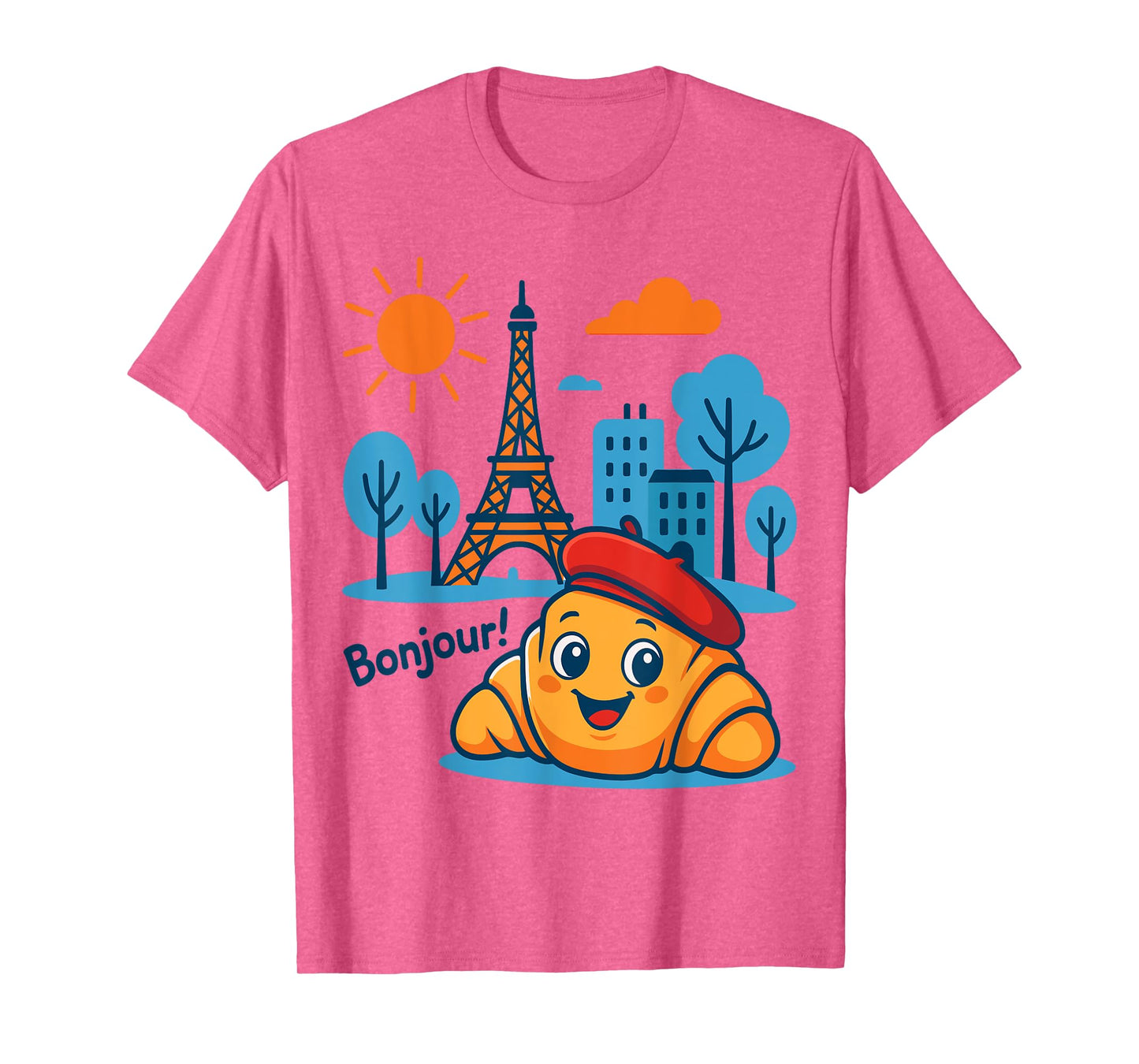 Paris France Croissant with Beret Hello in French Towe T-Shirt