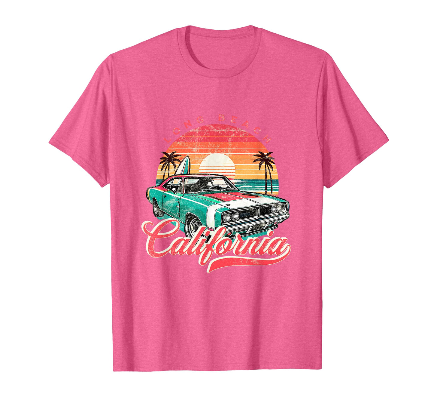 Classic Muscle Car Retro Long Beach California Surfer Sun T-Shirt