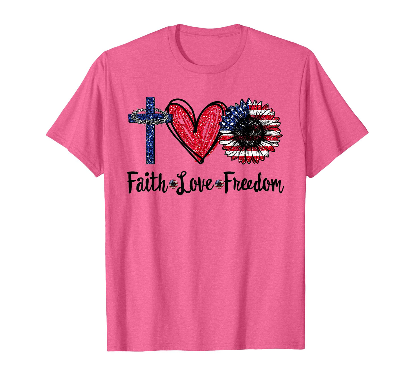 Faith Love Freedom Sunflower Jesus American Flag 4th of July T-Shirt