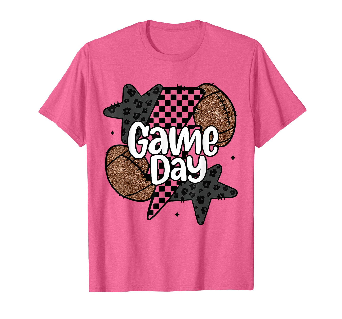 Funny Game Day Football Retro Checkered Leopard Gifts Family T-Shirt