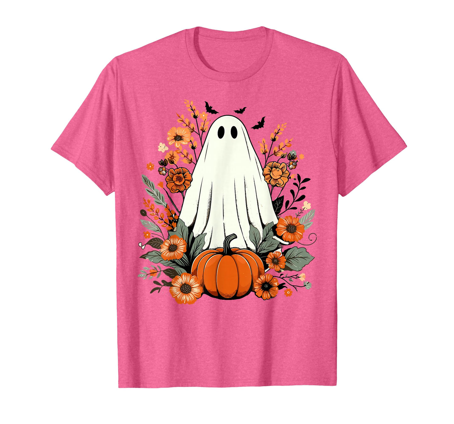 Floral Ghost Pumpkin Cute Fall Funny Spooky Halloween Ghost T-Shirt