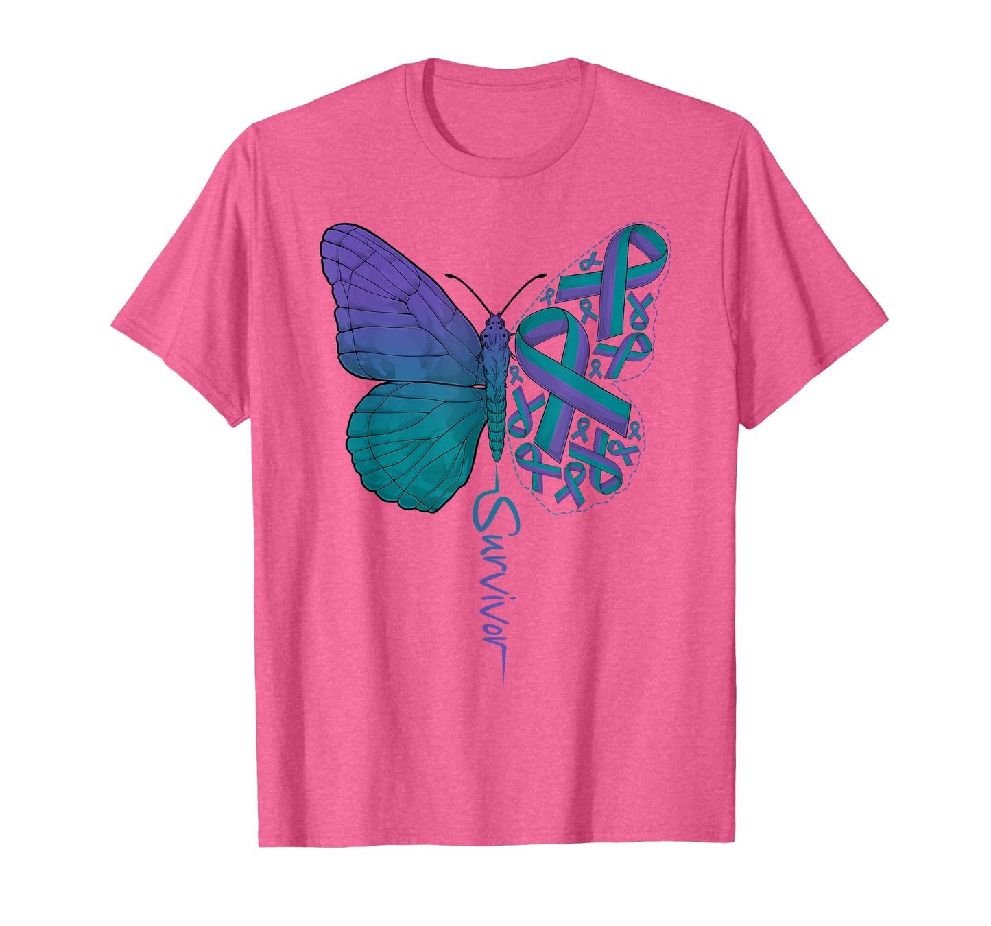 I Am A Survivor Anal Cancer Purple & Green Ribbon Butterfly T-Shirt