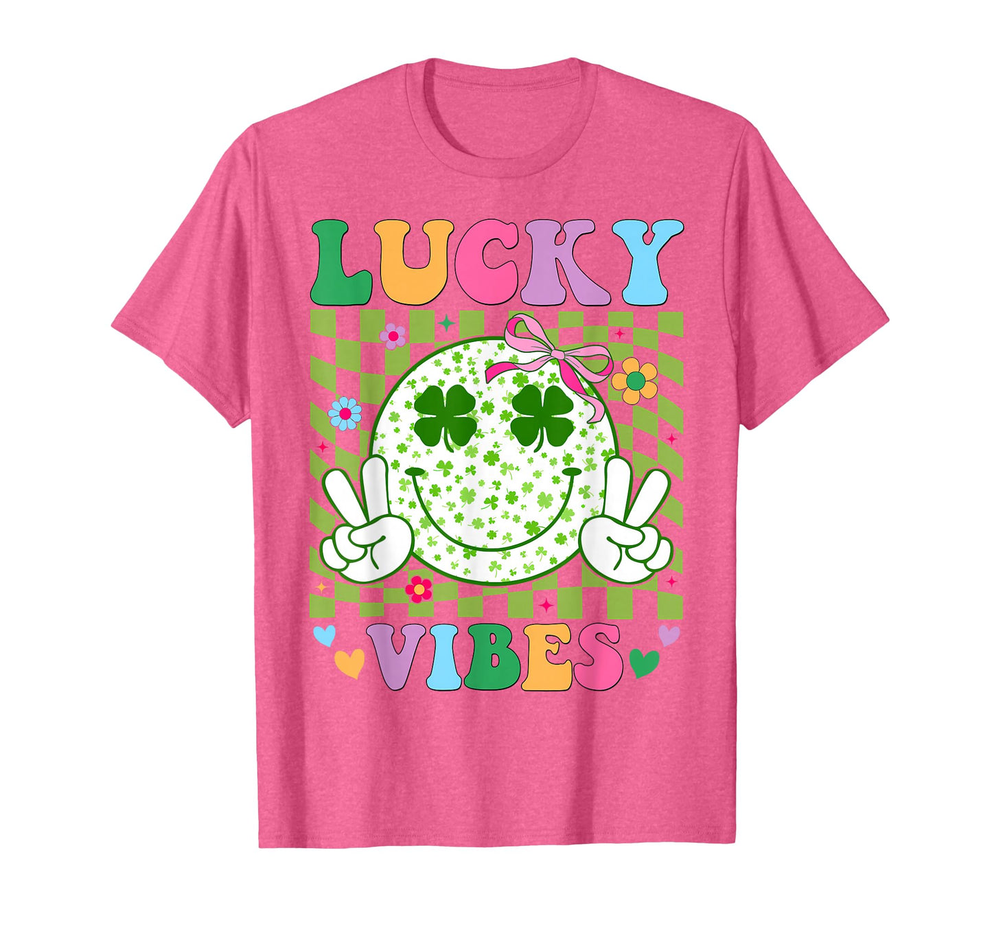 Groovy St Patricks Day Lucky Vibes Shamrock Women Girls Kids T-Shirt
