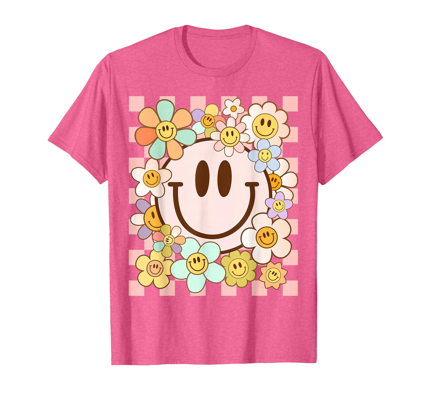 Retro Smile Face Flower Happy Face Flowers Heart Kids Girls T-Shirt