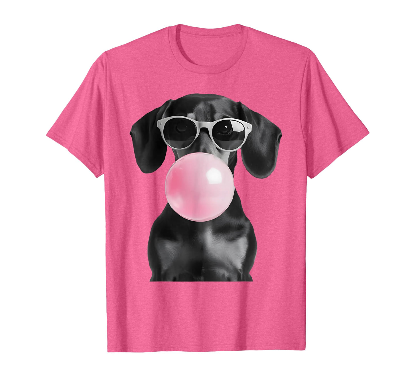 Cute Black Dachshund Dog With Heart Glasses Bubble Gum T-Shirt