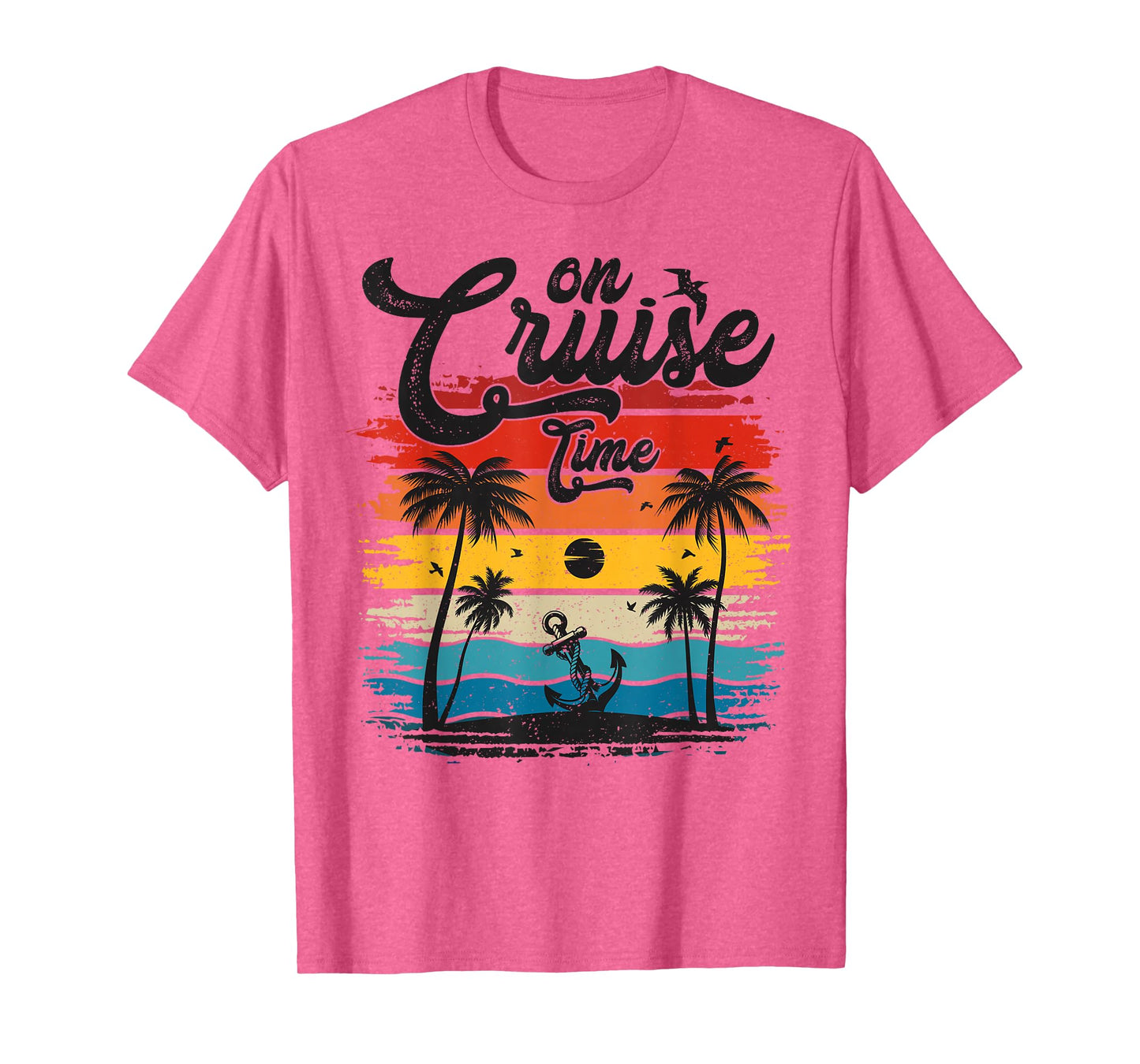 On Cruise Time Coconut Tree Graphic Summer Vacation Cruising T-Shirt