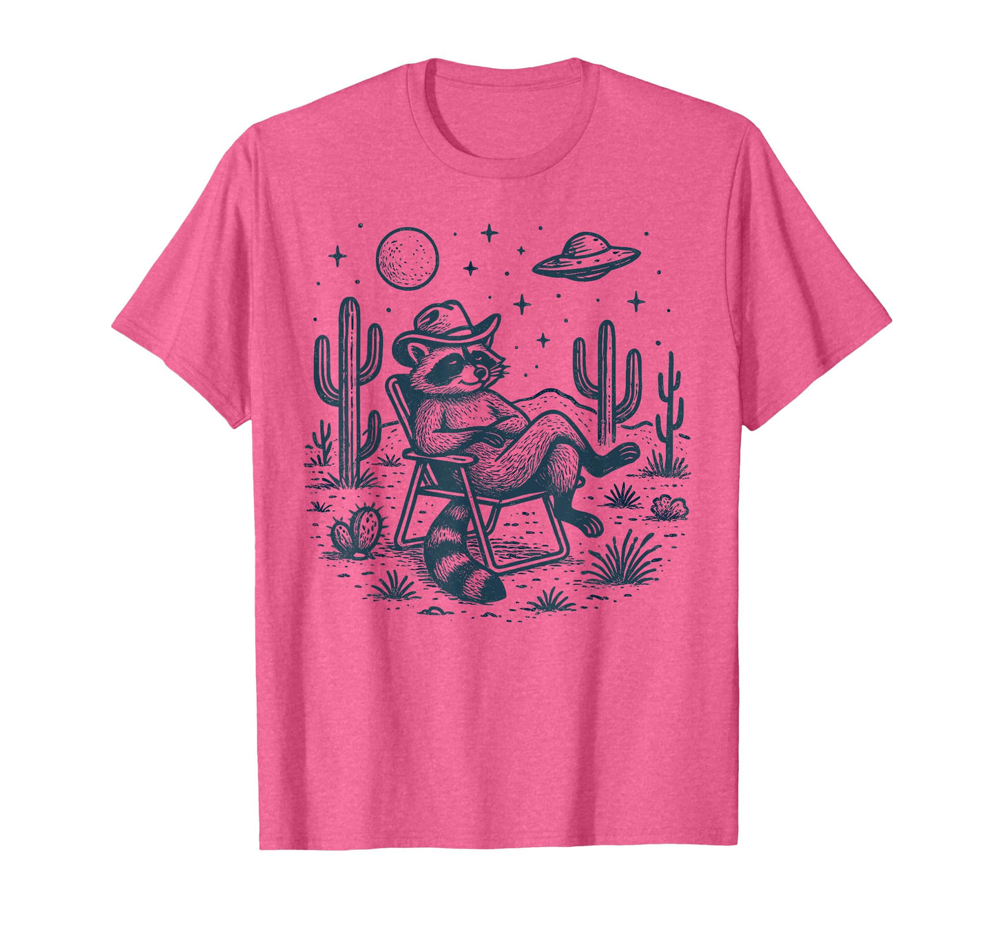 Funny Raccoon UFO Alien Desert Relaxing Cowboy Humor T-Shirt