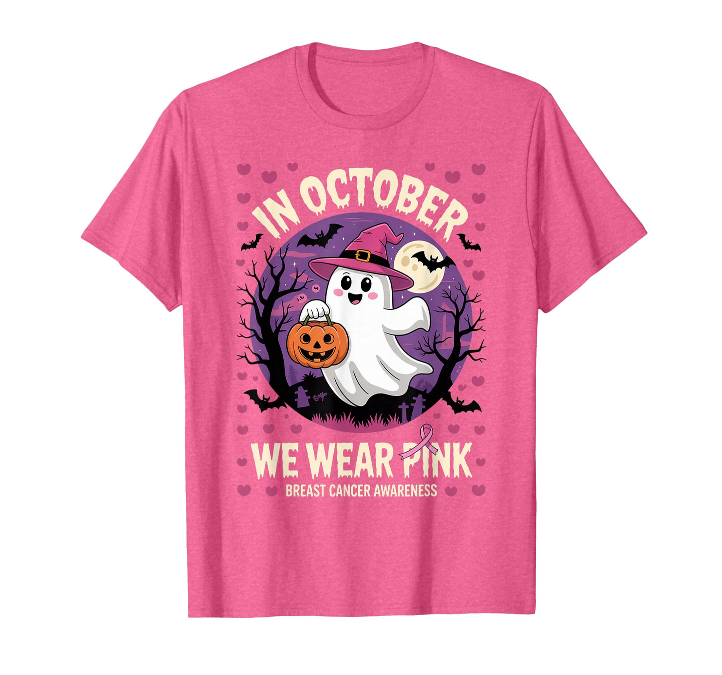 in October We Wear Pink Ghost Halloween Awareness Women T-Shirt