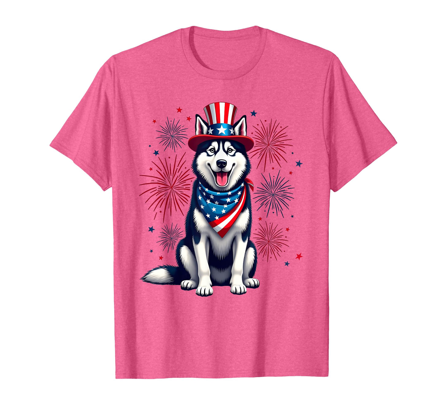 Siberian Husky dog, July 4th, American Flag, T-Shirt