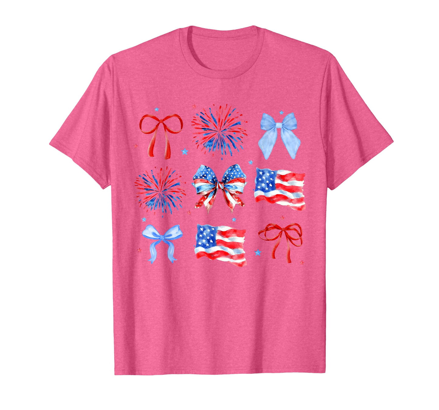 Coquette Bows Red White Blue USA Flag 4th Of July Women Girl T-Shirt