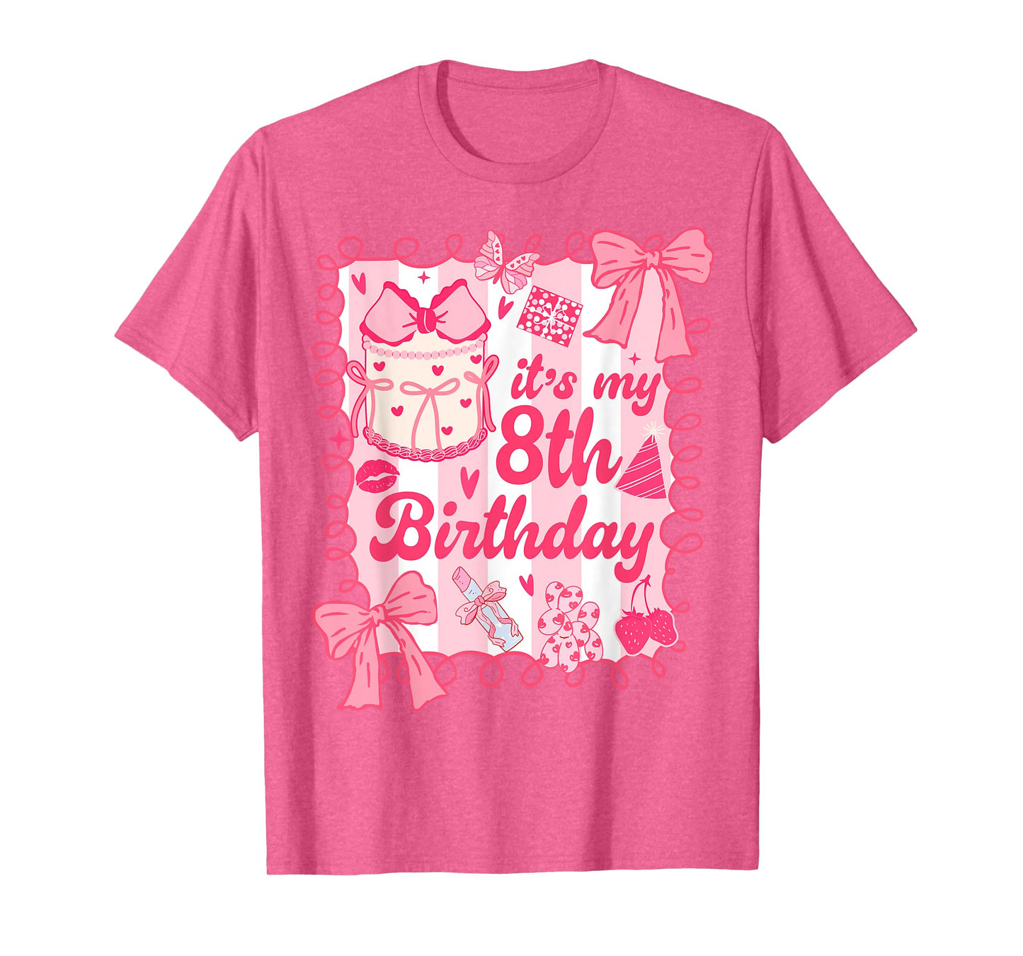 Kid It's My 8th Birthday Coquette Aesthetic 8 Years Old Girl T-Shirt