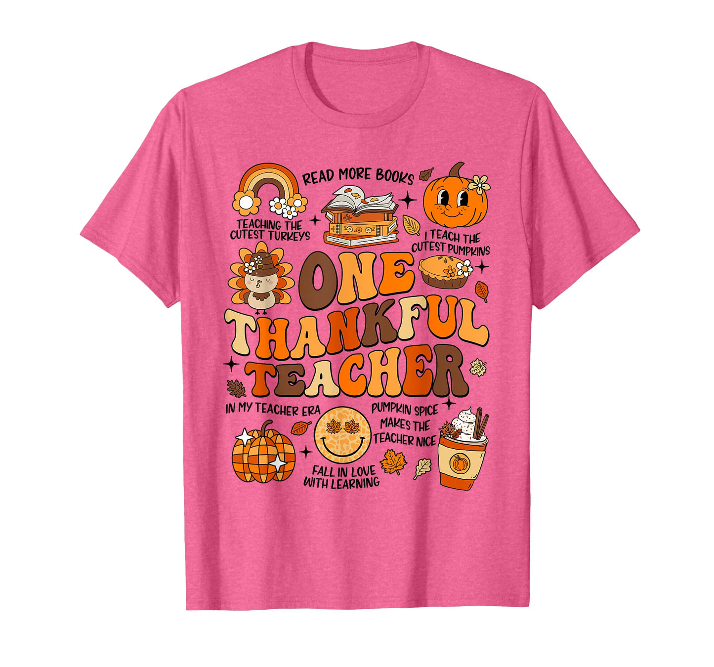 One Thankful Teacher Thanksgiving Retro Groovy Fall Teachers T-Shirt for Men Women Kids