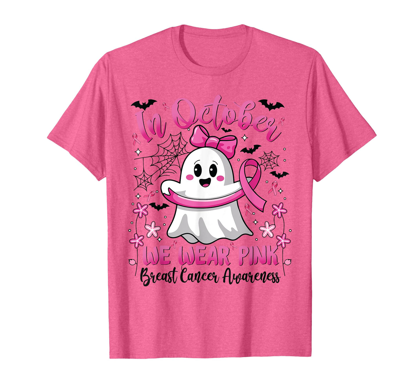 In October We Wear Pink Ghost Witch Breast Cancer Awareness T-Shirt