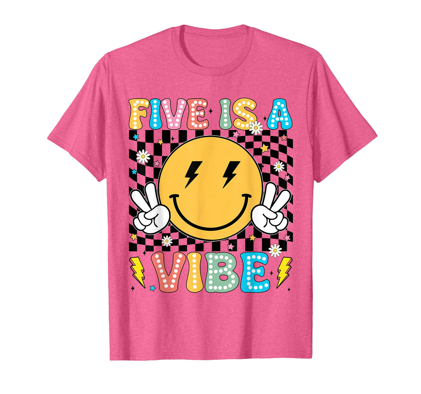 Groovy Five 5th Is A Vibe Smile Face 5 Years Old Birthday T-Shirt