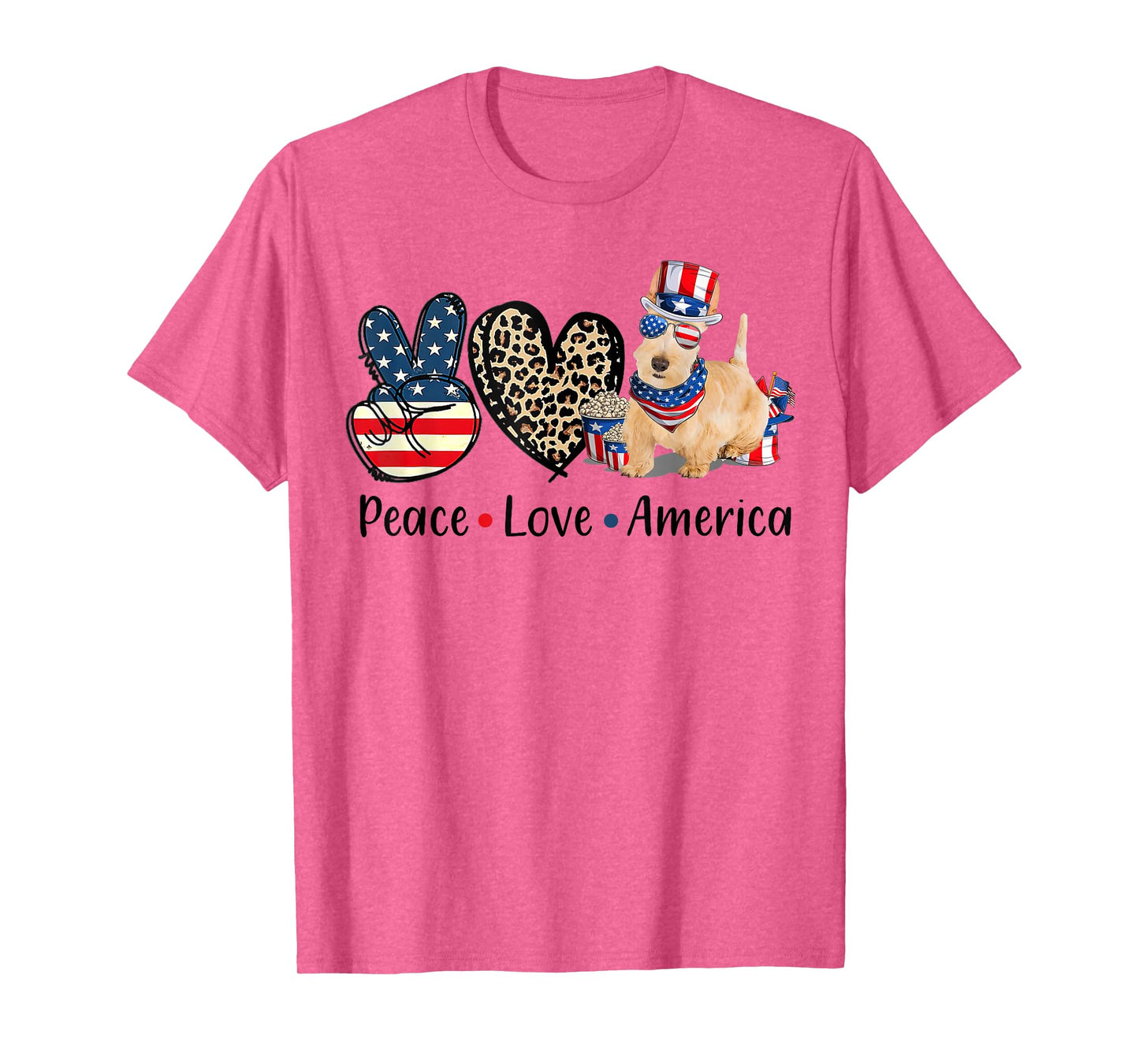Peace Love Wheaten Scottish Terrier Dog Patriotic America T-Shirt