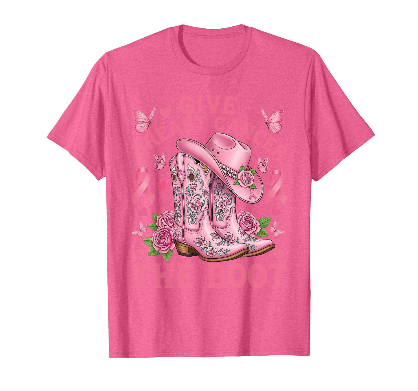 Give Breast Cancer The Boot Cowgirl Cancer Awareness Ribbon T-Shirt